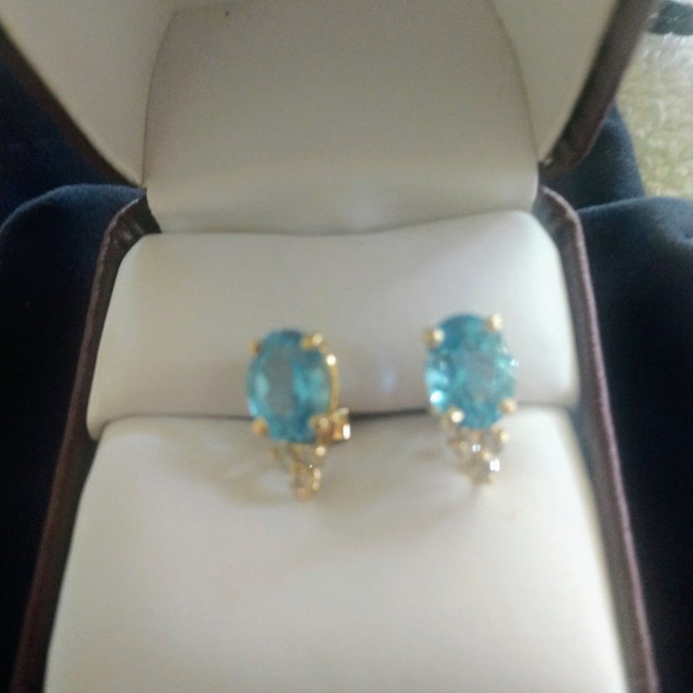 Gold and Blue Gemstone Earrings